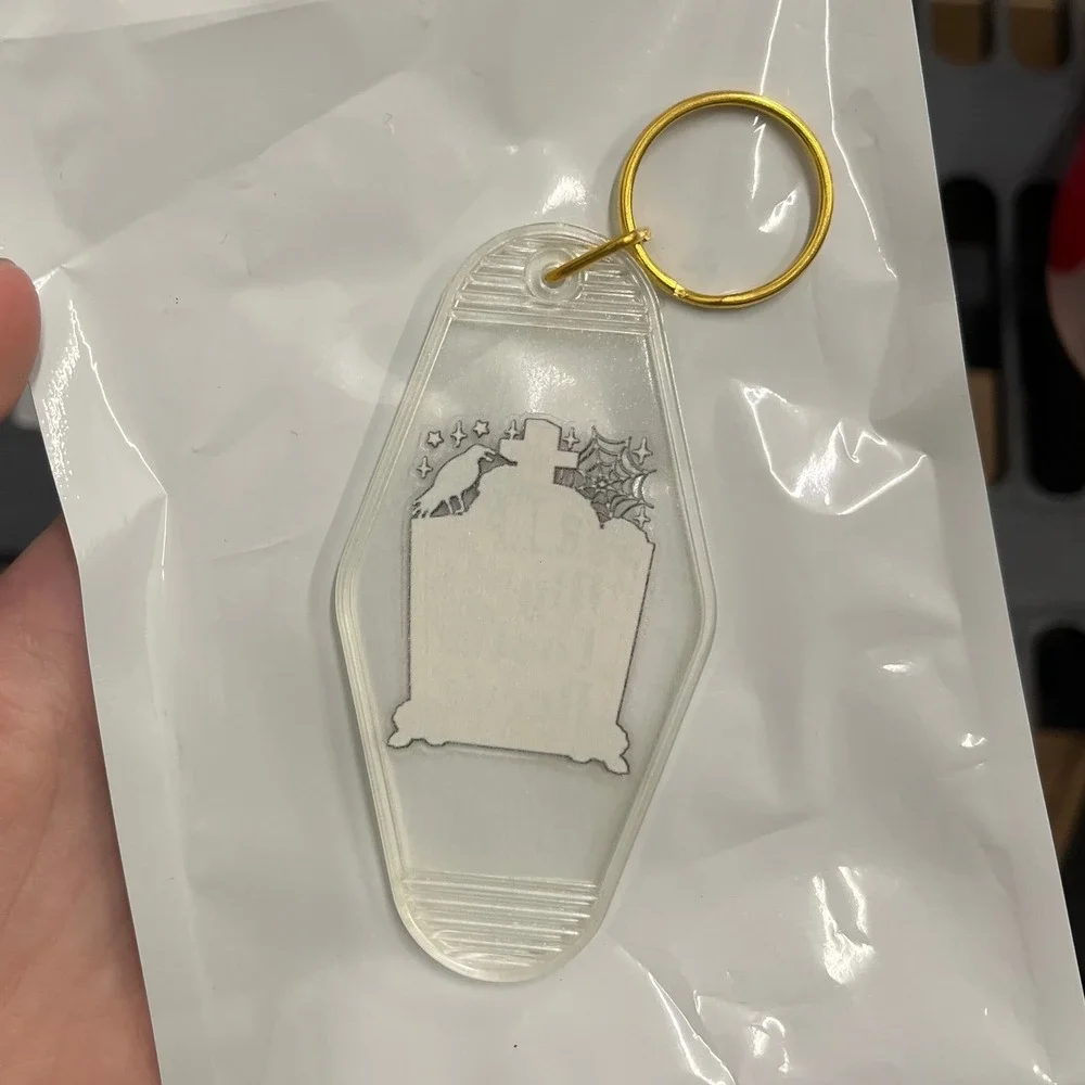 RIP My Last Nerve Motel Keychain Clear Acrylic Pink Gothic Tombstone Key Fob